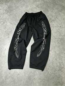 Sport MetroGents Pantalones de chándal holgados con cintura elástica y estampado de letras para hombre - Negro - Ver 1