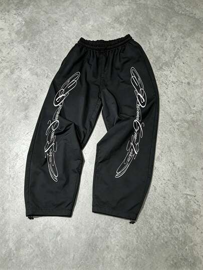 Sport MetroGents Pantalones de chándal holgados con cintura elástica y estampado de letras para hombre