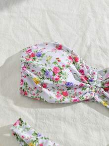 Swim Mod Bộ bikini in họa tiết hoa hồng mùa xuân/hè mới về, phong cách đồng quê tươi mát, đồ bơi hai mảnh không dây đeo vai, thích hợp cho đi biển/nghỉ dưỡng/spa. - Nhiều màu - Xem 3