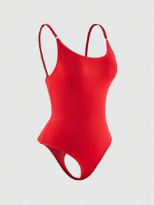 SHEIN Women's Solid Color Casual Cami Bodysuit UnderwearOuter - Red - View 8