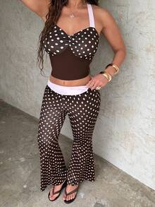 Rustia 棕粉色波浪纹性感露背无袖上衣+裤子套装，街头风，春夏穿搭，演唱会穿搭，夜店穿搭，约会穿搭，优雅穿搭，舞会礼服穿搭，舞蹈穿搭，女士生日穿搭，派对必备，圣诞节穿搭，情人节穿搭，大学/返校季穿搭，假日/度假穿搭 - 彩色 - 查看 6