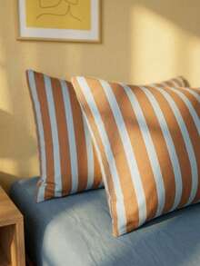 Joivida 1pc 100% Cotton Striped Pillowcase – Envelope Closure Soft Breathable Bed Pillow Cover, Simple Dorm & Bedroom Decor, Machine Washable - Multicolor - View 2