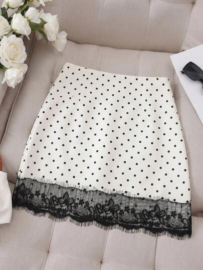 SHEIN PariChic Chân váy ngắn chấm bi thanh lịch cho nữ, chân váy chấm bi mùa hè cho nữ, trang phục trắng mùa hè cho nữ, chân váy trắng, chân váy ngắn chấm bi gợi cảm, chân váy ren, chân váy thanh lịch, trang phục đi biển, chân váy ngắn dự tiệc cho nữ.