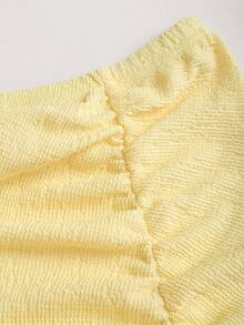 Sweetra Women's Ruched One-Shoulder Cropped Top And Mini Skirt 2 Pieces Set - Pale Yellow - View 3