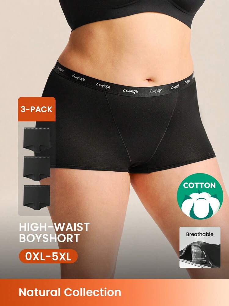 Plus 3-Pack Women Cotton Logo High-Rise Boyshorts
