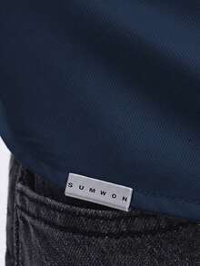 SUMWON Crop Fit Men's Oversized Long Sleeve Button Down Shirt With Front Text Graphics Navy Blue Casual Statement Shirt - Navy Blue - View 4
