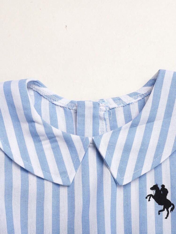 Đầm polo tay cánh hoa kẻ sọc thoải mái thường ngày cho bé gái tuổi teen. - Màu xanh lam - Xem 3