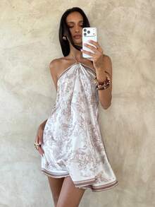 Aloruh 女士优雅提花印花金属链领迷你连衣裙 - 彩色 - 查看 6