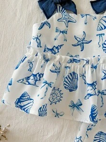 SHEIN Bộ 2 món cho bé gái mùa hè, kiểu dáng dễ thương, đi nghỉ mát, in họa tiết, áo hai dây và quần cạp chun. - Nhiều màu - Xem 3