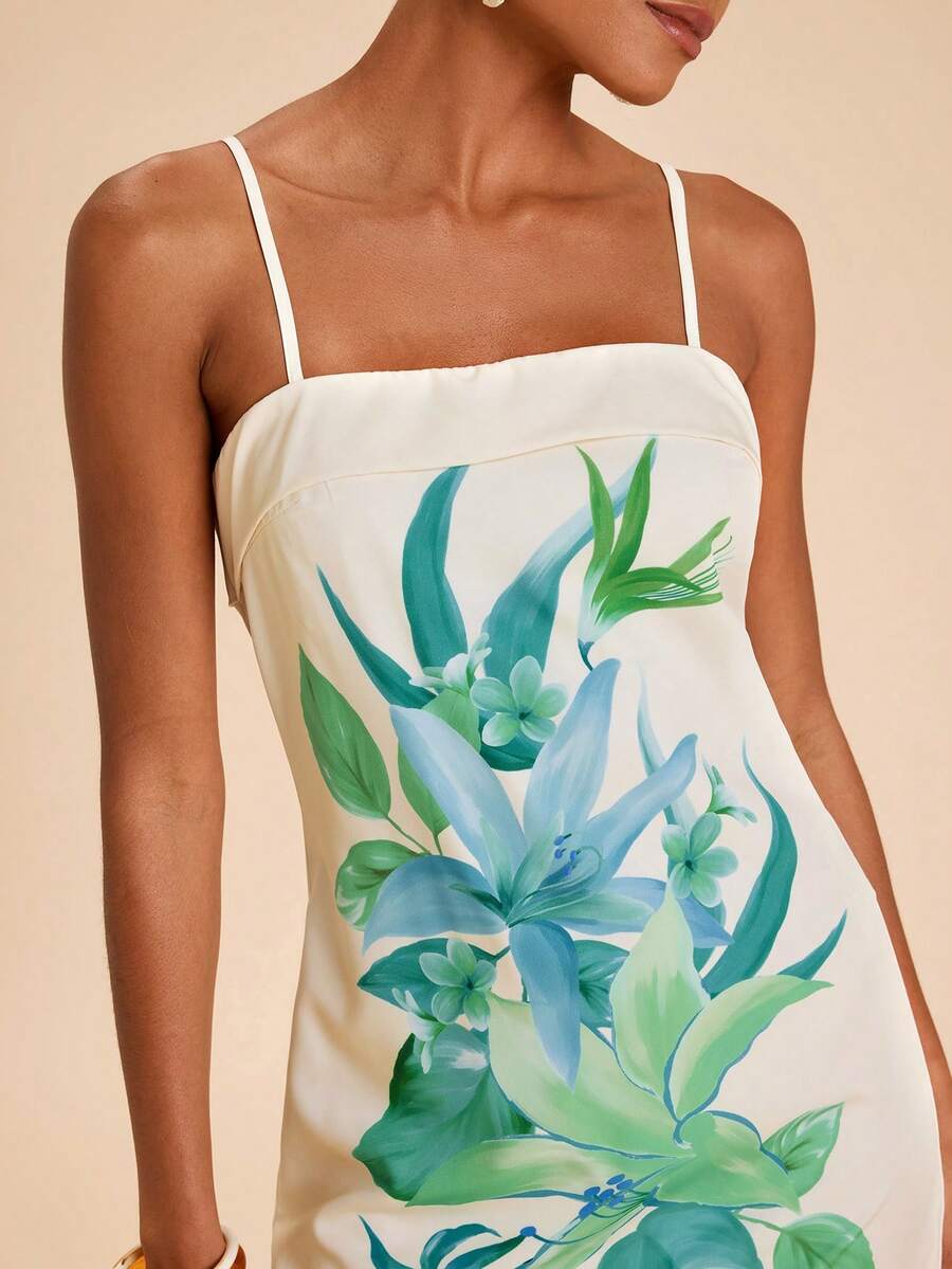 SHEIN TRVLCHIC 女士碎花休闲度假吊带裙 - 綠色 - 查看 1