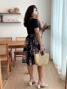 Enliva Váy thắt lưng họa tiết hoa Plus, mùa hè - Nhiều màu - Xem 3