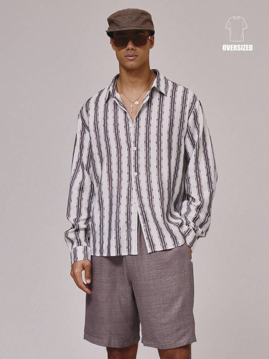 Musero Camisa ligera con botones, cuello y mangas largas, con rayas de contraste, esencial para primavera y verano - Multicolor - Ver 1