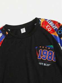SHEIN Tween Boy Letter Print Raglan Short Sleeve T-Shirt And Knit Shorts 2 Pieces Set - Multicolor - View 5