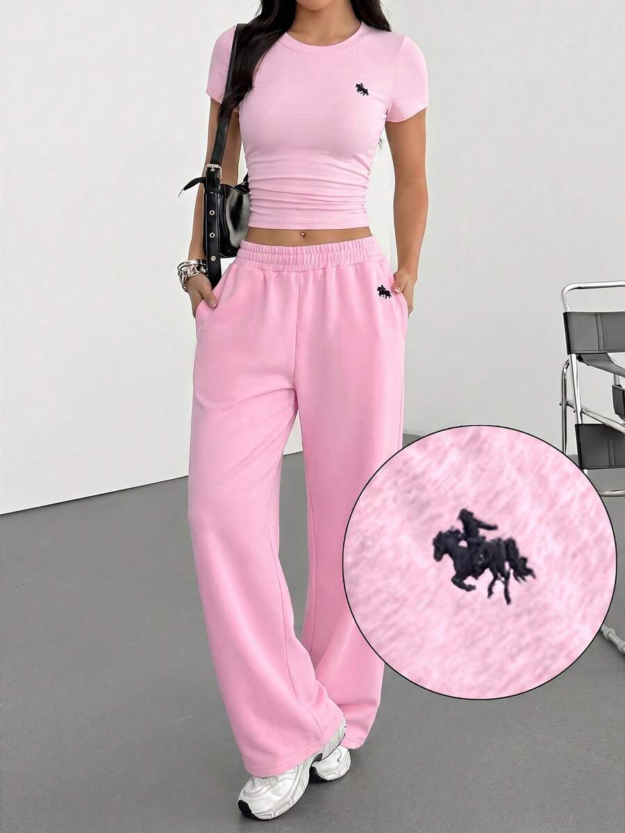 SHEIN EZwear 2 st/set rosa matchande loungekläder för kvinnor - Rosa - Visa 1