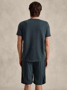 EverLounge Men Solid Tee & Striped Print Shorts PJ Set / Pajama Set - Navy Blue - View 2