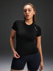 Voyena Plus Size Women Letter Print Fashionable Versatile Round Neck Sports Tank Top - Black - View 8