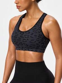 SHEIN Sports 性感豹纹高强度无缝可拆卸罩杯运动文胸 - 彩色 - 查看 7