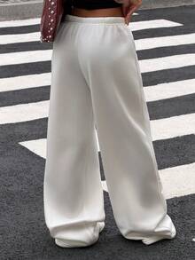 SHEIN Muchic 白色女士休闲宽松前系带运动裤，适合日常穿着和返校季、秋冬季 - 白色 - 查看 2