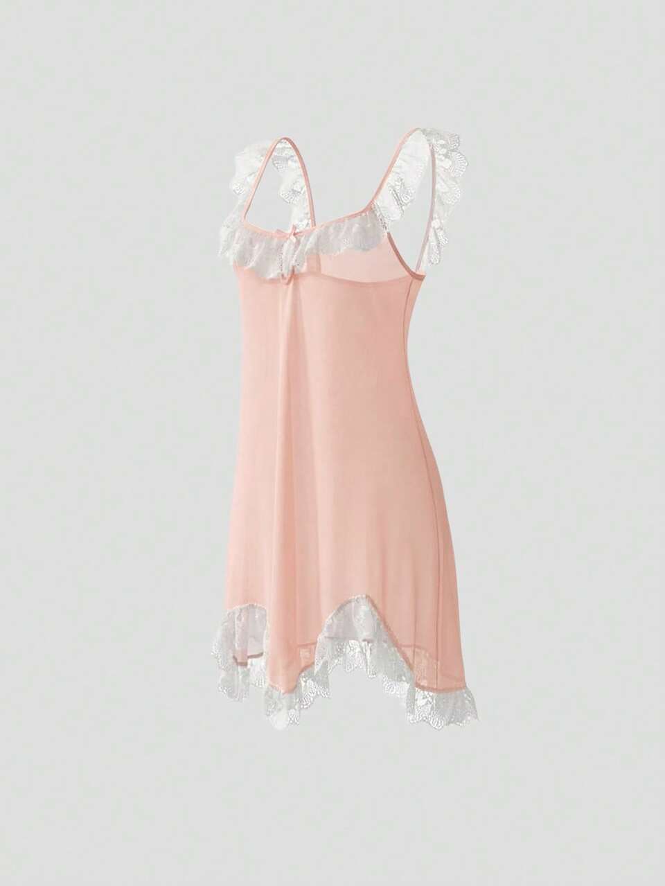 Sexy Lace Ruffle Patchwork Sheer Mesh Camisole Mini Nightgown For Women