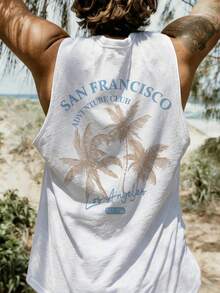 Manfinity Dauomo Coastal | Men's Casual Vacation Style California Coastal Elements Printed Vest | Suitable For Summer Wear | Comfortable & Breathable | Fashion - White - View 3
