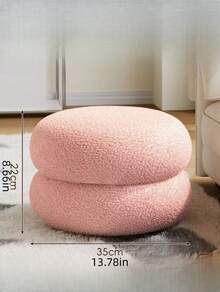 Modern Donut Ottoman Round Stool, Fleece Upholstered Vanity Stool, Soft Padded Footstool For Living Room & Bedroom - Multicolor - View 6