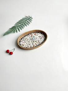 Handmade Natural Woven Rattan Seashell Shaped Tray Boho Decorative Jewelry Tea Storage Organizer Multipurpose Shell Tray For Bedroom Living Room Vanity - Yellow - View 7