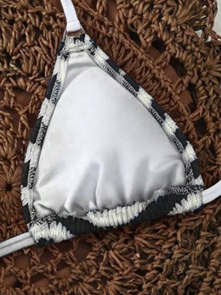 女士春夏提花面料挂脖系带比基尼上衣 - 彩色 - 查看 5