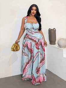 Maweii Plus Size Sleeveless Casual Vacation Fashionable Printed Sexy Dress - Multicolor - View 5