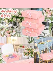 10Pcs Pink Lid Gift Boxes Groomsman Proposal Boxes Deluxe Pink Ribbon Gift Boxes For Wedding Birthday Party Bridesmaid Graduation Valentine's Day - multicolor - View 2