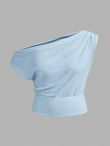 Siren Gaze Áo nữ màu trơn, vai lệch, kiểu dáng thường ngày, đa năng, thích hợp mặc hàng ngày. - Màu xanh nhạt - Xem 3