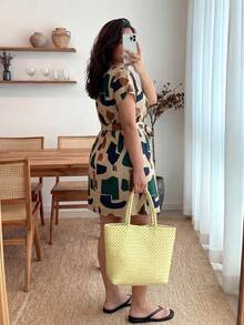Đầm mùa hè thường ngày cổ tròn in hình học Boho cỡ lớn cho nữ - Nhiều màu - Xem 3