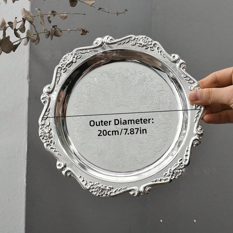 1 Peça Bandeja Vintage, Porta-Copos, Suporte de Vela, Bandeja Organizadora de Joias, Metal na Cor Dourada ou Prateada, Decorações - Prata - Visão 17