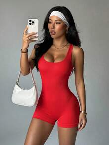 女士运动连体裤 - 紅色 - 查看 1