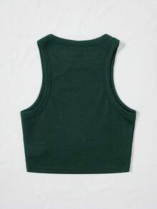 SHEIN EZwear Letter Graphic Ribbed Knit Tank Top - Dark Green - View 2