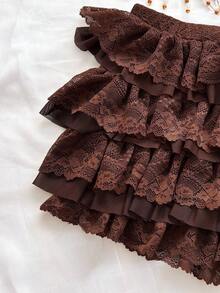 Soleia Women's Coffee Brown Summer Boho Beach Holiday Holiday 2-Piece Set,Elegant Halter Beaded Tassel Tie-Up Ruffle Lace Outfit For Vacation Wedding Guest - Brown - View 4