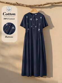 Rusticease 黄色碎花连衣裙，优雅休闲夏季女装 - 藏蓝色 - 查看 3