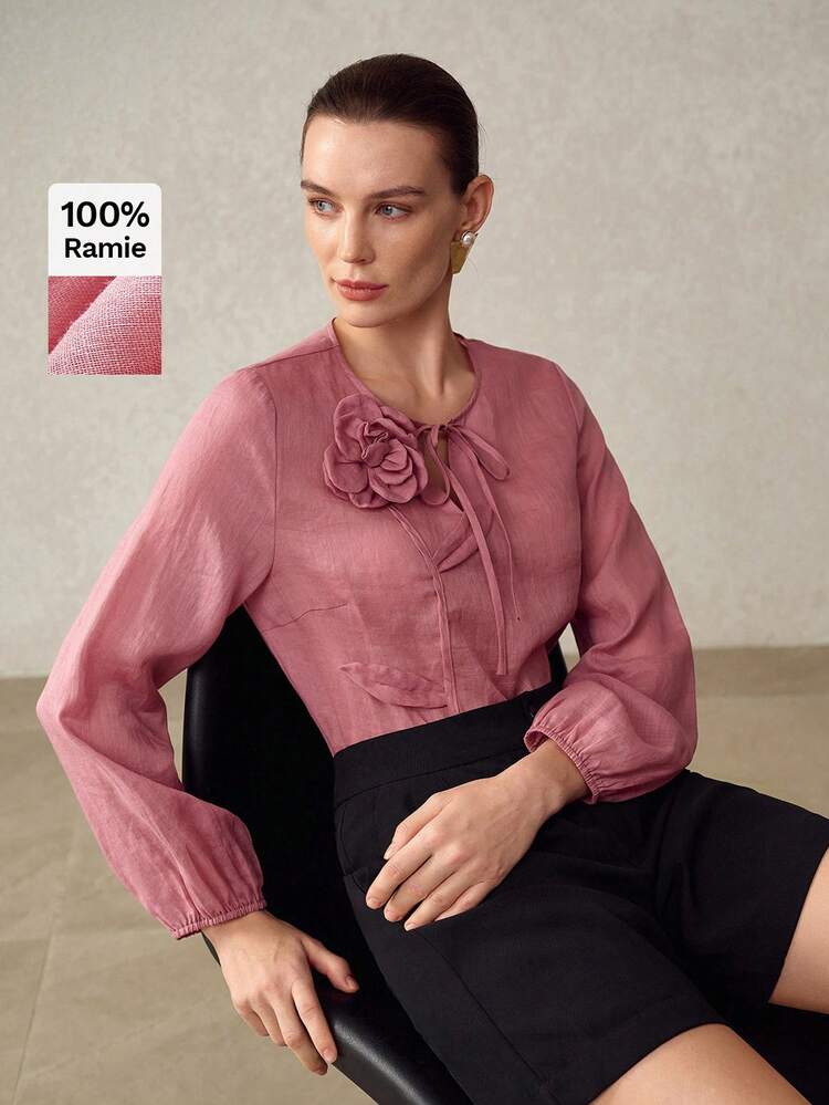 WOMEN'S LOOSE CHIFFON BLOUSE WITH 3D FLORAL DESIGN, ELEGANT AND CASUAL, SUITABLE FOR SUMMER