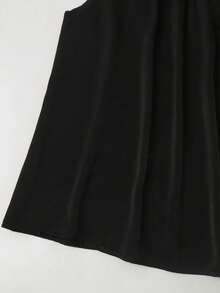 Velvienne 时尚优雅领结仿丝无袖荷叶边下摆衬衫 - 黑色 - 查看 6