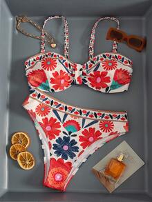 Bộ bikini in họa tiết gợi cảm thời trang dành cho nữ, dây mảnh, kiểu dáng nghỉ mát bãi biển, hở lưng, thích hợp cho mùa xuân/hè. - Nhiều màu - Xem 2
