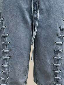 MUSERA Quần short denim dáng rộng, buộc dây, kiểu dáng gợi cảm, thích hợp cho mùa xuân hè, hẹn hò, đi club, lễ hội, kỳ nghỉ, du lịch. - Rửa nhẹ - Xem 3