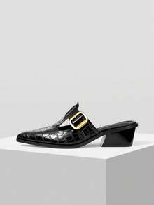 Mnmlis Modische High Heels speziell für Frauen, eleganter spitzer Zehenstil, bequemer und einfacher dicker Absatz, geeignet für alle Jahreszeiten, hoher und Slip-On-Design, passend für verschiedene Modekombinationen - Schwarz - Übersicht 3