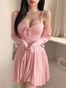 DAZY Women's Plain And Simple Daily Wear Two-Piece Set Lounge Sets For Women - Pink - View 7