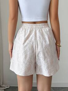 SHEIN Elenzya Quần short nữ ren cạp chun, thanh lịch, lãng mạn. - Màu be - Xem 2
