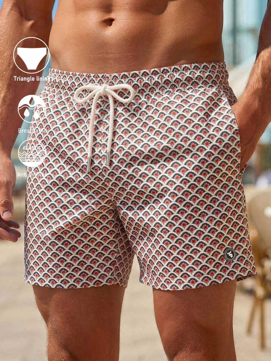 Horizaway 男士夏季沙滩度假印花抽绳腰斜插口袋沙滩短裤 - 棕色 - 查看 1