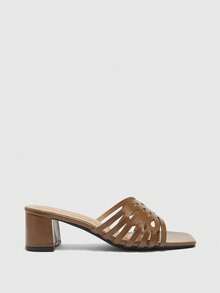 CUCCOO BIZCHIC Ladies Brown Hollow Design High Heel Sandals, Square Toe Comfort High Heel Sandals Commuter Style Sandals Summer Shoes - Brown - View 7