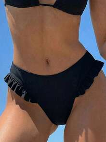 SHEIN Swim 2026春夏新款黑色侧边高衩花卉边饰可爱比基尼泳裤 - 黑色 - 查看 11