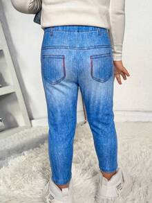 Bubblio Babygirl Casual Comfortable Elastic Waist Knit Blue Pants - Blue - View 2