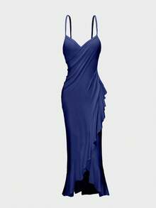 Swim Vcay Plus Size One-Piece Ruffled Wrap Backless Kimono - Navy Blue - View 3