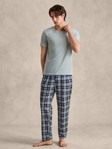 EverLounge Men's Solid Color Short Sleeve T-Shirt And Plaid Pants Homewear Set - Baby Blue - View 3