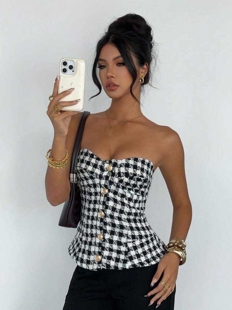 Plaid Bustier Crop Top For Women